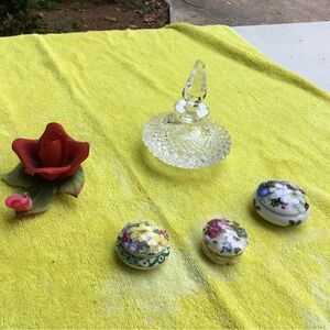 (35) 6 Piece Hand Painted Mini  Porcelain Jars & Ceramic Rose
